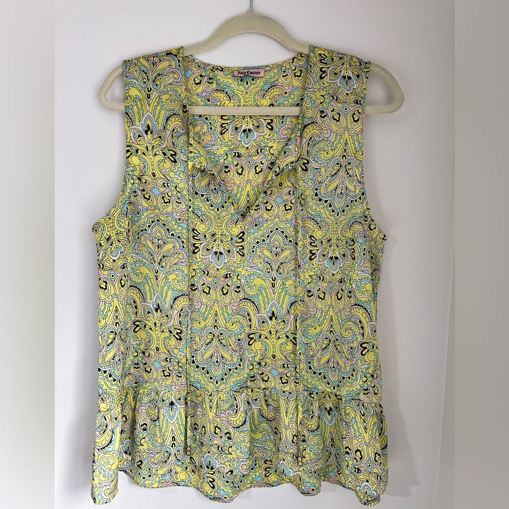 Juicy Couture "Sunlit Deco" Paisley Print Sleeveless Top Blouse
